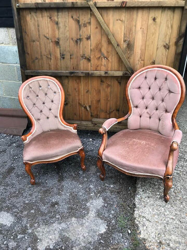 Victorian His and Hers Button Back Bedroom Chairs