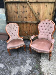 Victorian His and Hers Button Back Bedroom Chairs