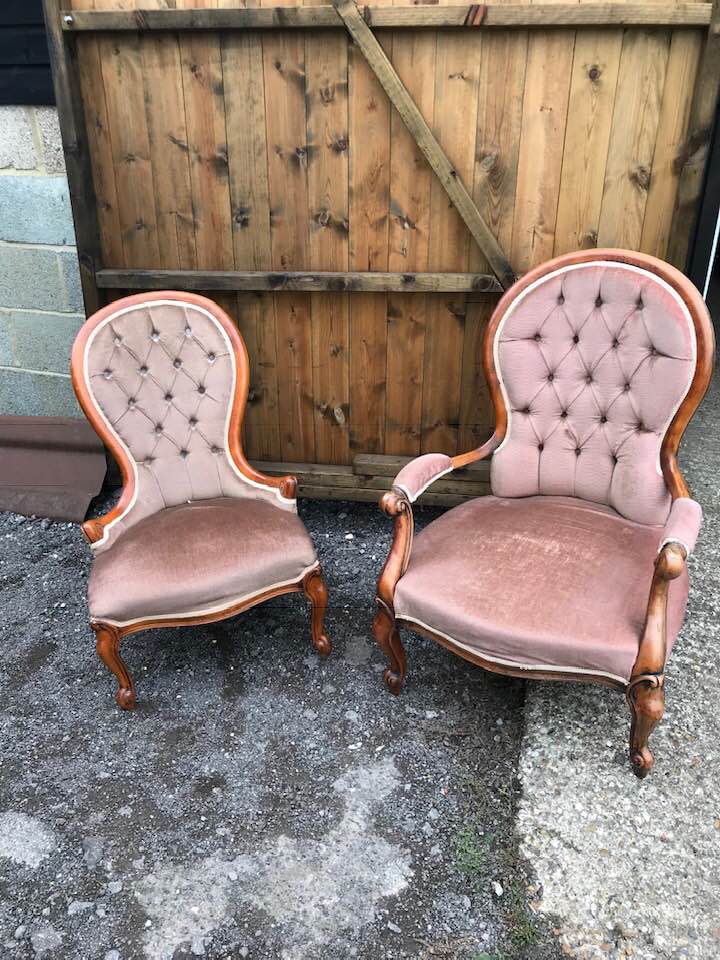 Victorian His and Hers Button Back Bedroom Chairs